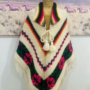 Vintage 70’s Handmade colorful Wool Poncho